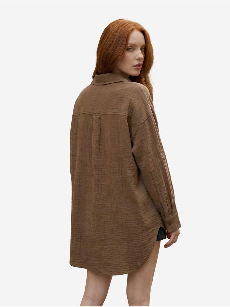 Chemise longue oversize texturée avec fermeture boutonnée my fashion Marron - Kiabi