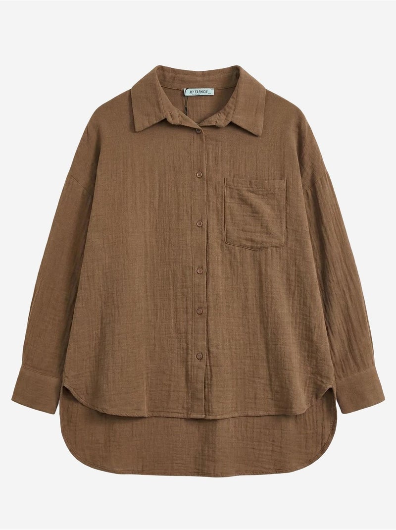 Chemise longue oversize texturée avec fermeture boutonnée my fashion Marron - Kiabi