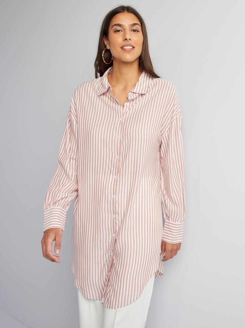 Chemise longue rayée Rose rayé - Kiabi
