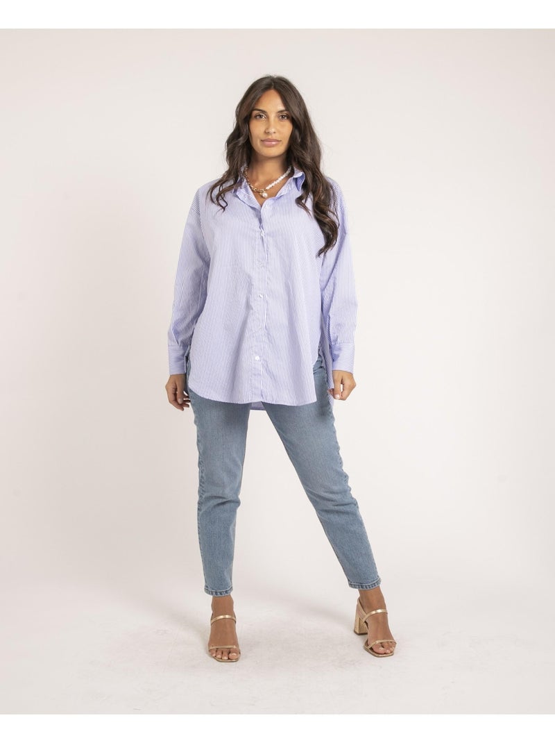 Chemise longue rayures OLAURE Bleu - Kiabi