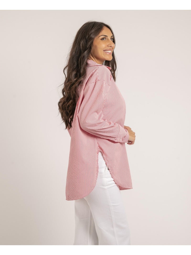Chemise longue rayures OLAURE Rouge - Kiabi