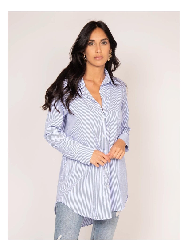 Chemise longue rayures OLLON Bleu - Kiabi