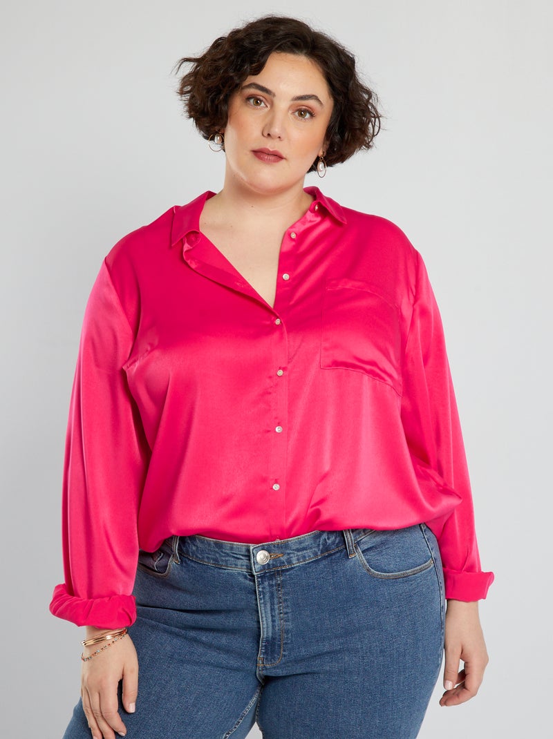 Chemise longue satinée Rose - Kiabi