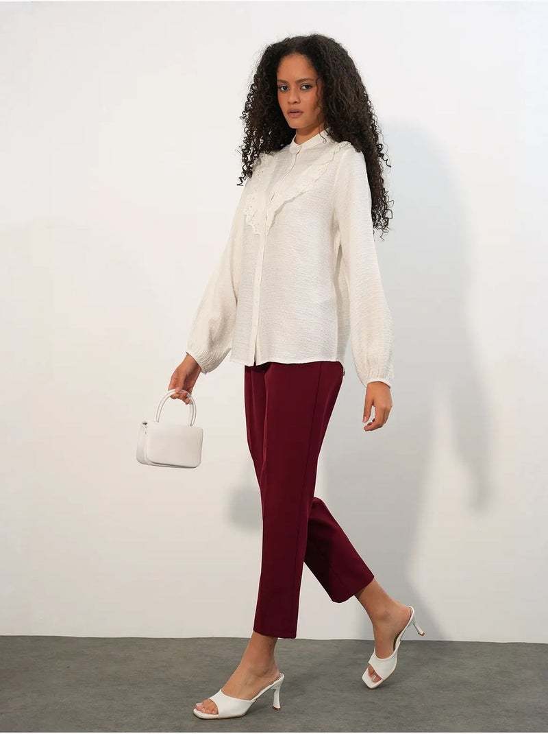 Chemise longue tissée à col mao bdart Blanc cassé - Kiabi