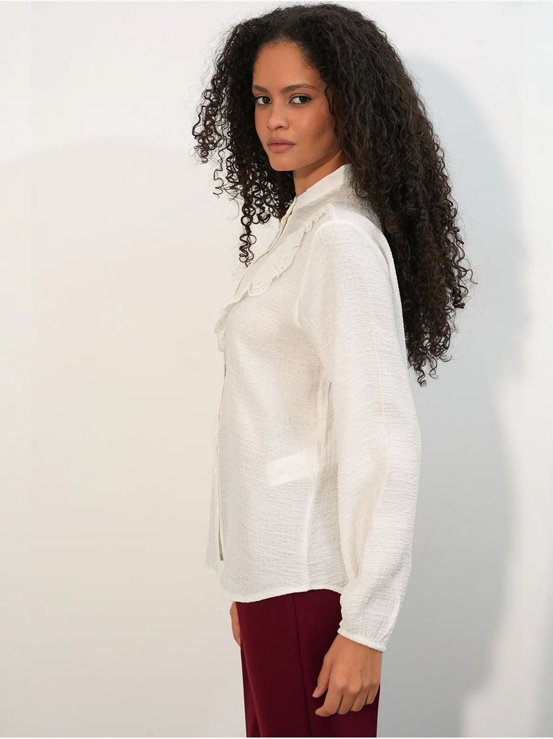 Chemise longue tissée à col mao bdart Blanc cassé - Kiabi