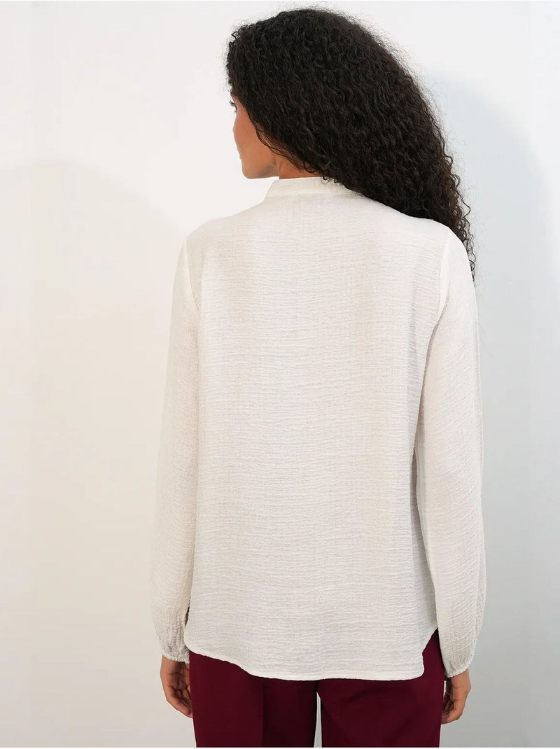 Chemise longue tissée à col mao bdart Blanc cassé - Kiabi