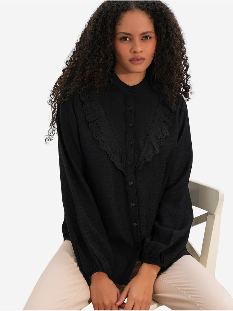 Chemise longue tissée à col mao bdart Noir - Kiabi