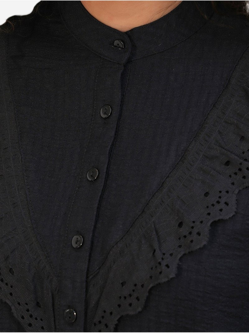 Chemise longue tissée à col mao bdart Noir - Kiabi