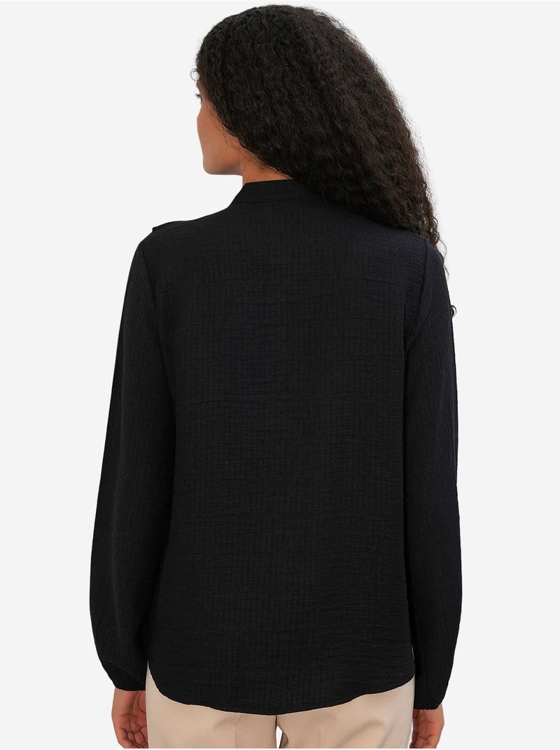 Chemise longue tissée à col mao bdart Noir - Kiabi