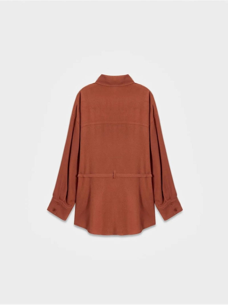 Chemise longue tissée avec ceinture dilvin Terracotta - Kiabi