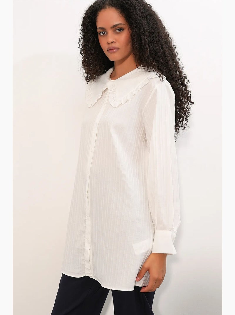 Chemise longue tissée femme à col bébé bdart Blanc - Kiabi