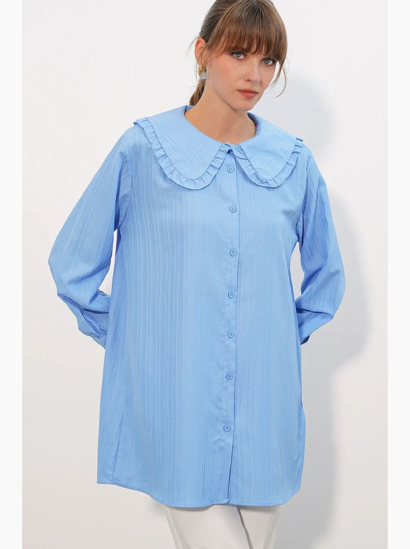 Chemise longue tissée femme à col bébé bdart Bleu ciel - Kiabi