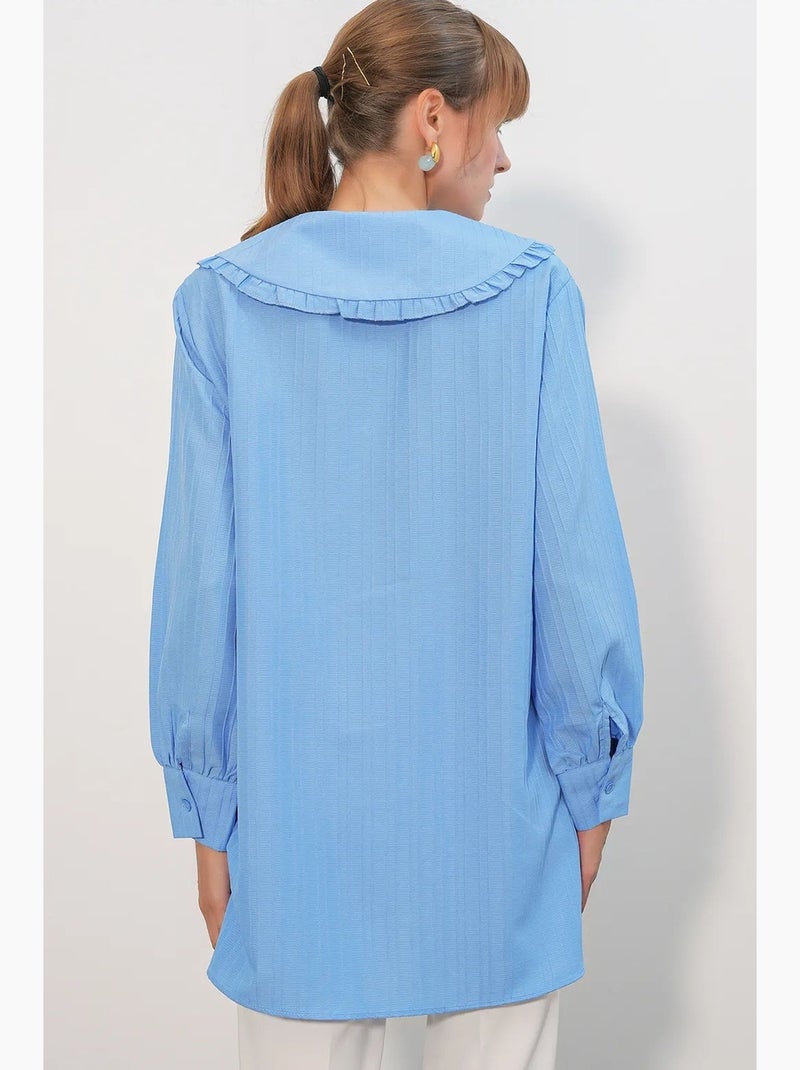 Chemise longue tissée femme à col bébé bdart Bleu ciel - Kiabi