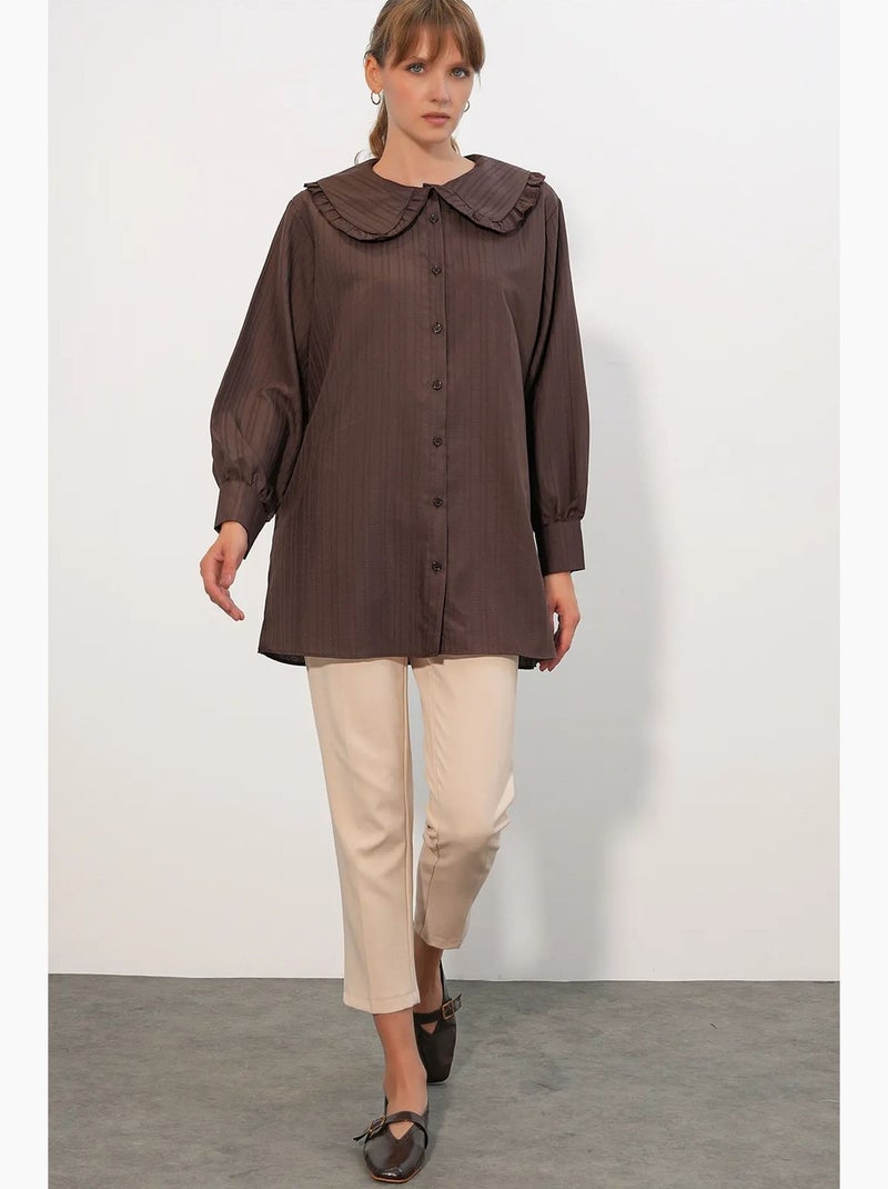 Chemise longue tissée femme à col bébé bdart Marron - Kiabi