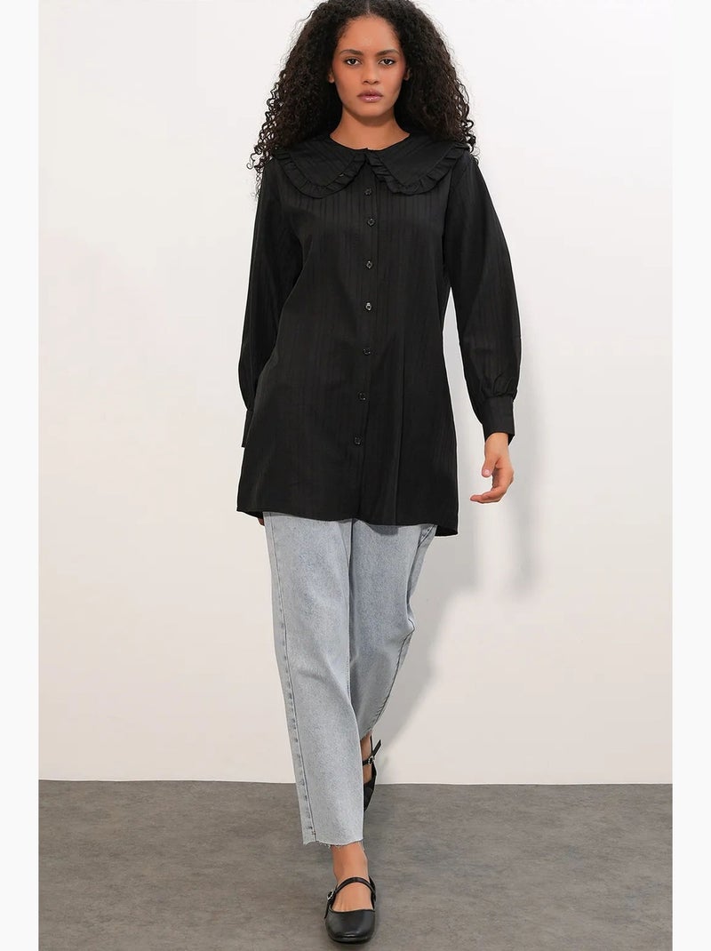 Chemise longue tissée femme à col bébé bdart Noir - Kiabi