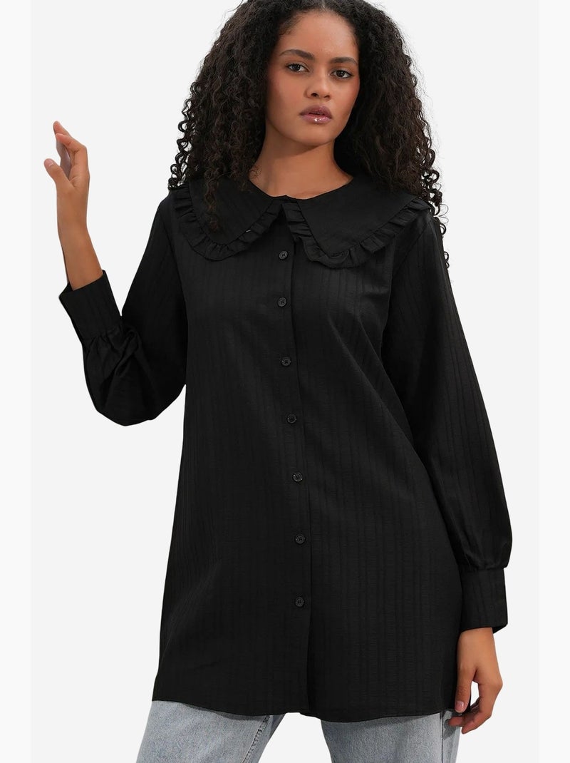 Chemise longue tissée femme à col bébé bdart Noir - Kiabi