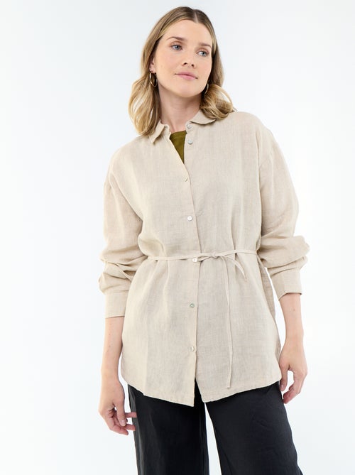 Chemise longue unie en lin - Kiabi Chemise longue unie en lin - Kiabi