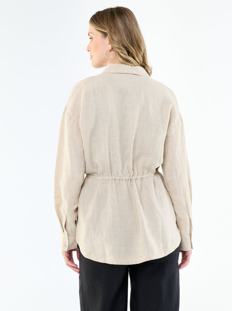 Chemise longue unie en lin Beige - Kiabi