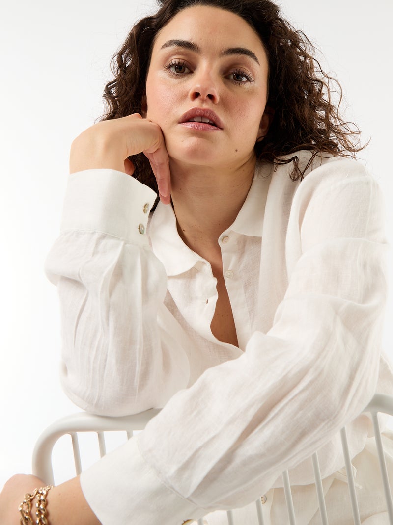 Chemise longue unie en lin Blanc - Kiabi