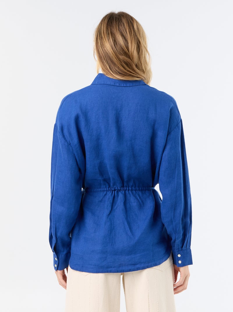 Chemise longue unie en lin Bleu - Kiabi