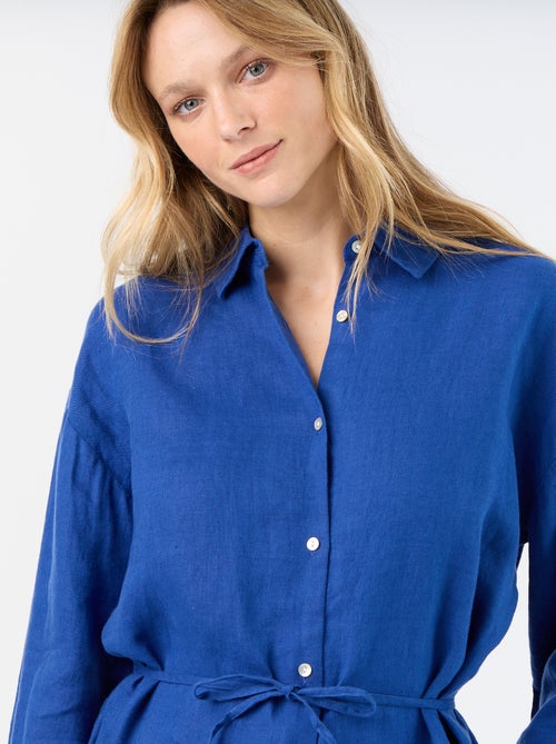 Chemise longue unie en lin - Kiabi