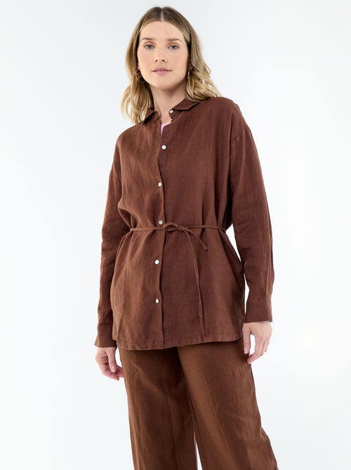 Chemise longue unie en lin - Kiabi Chemise longue unie en lin - Kiabi