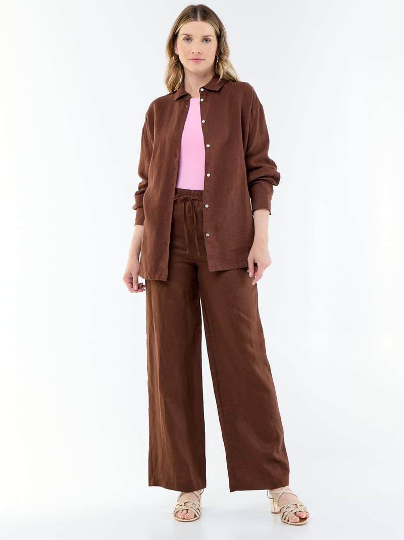 Chemise longue unie en lin Marron - Kiabi