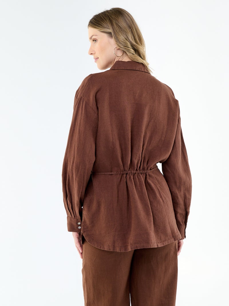 Chemise longue unie en lin Marron - Kiabi