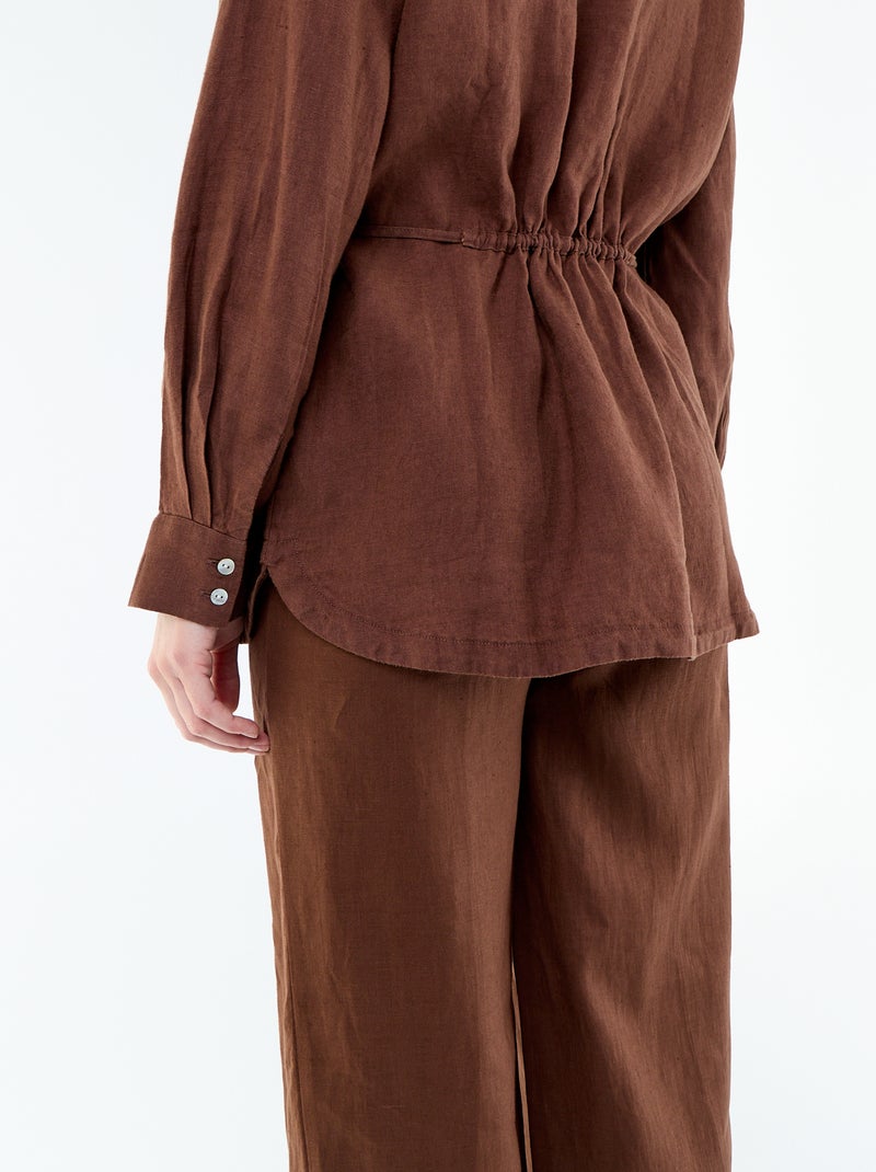 Chemise longue unie en lin Marron - Kiabi
