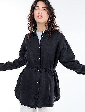 Chemise longue unie en lin