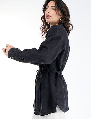 Chemise longue unie en lin