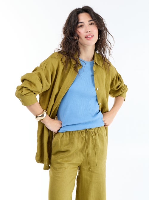 Chemise longue unie en lin - Kiabi Chemise longue unie en lin - Kiabi