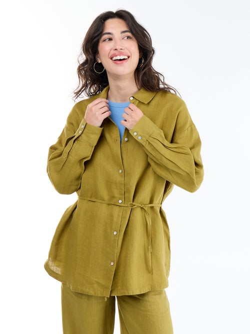 Chemise longue unie en lin - Kiabi Chemise longue unie en lin - Kiabi