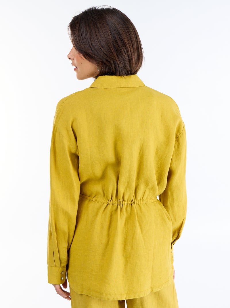 Chemise longue unie en lin Vert - Kiabi