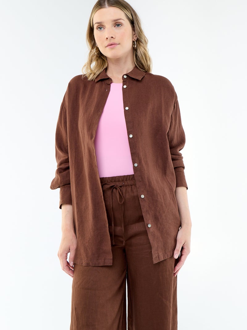 Chemise longue unie Marron - Kiabi