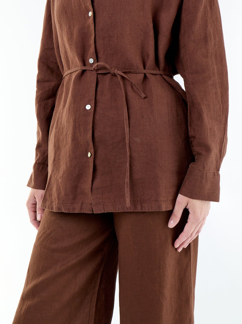 Chemise longue unie Marron - Kiabi