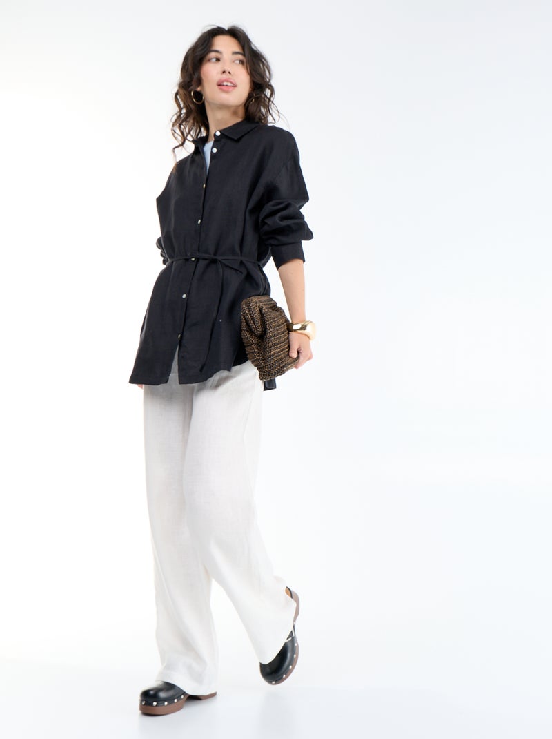 Chemise longue unie Noir - Kiabi
