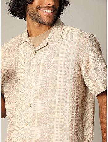 Chemise loose en jacquard à manches courtes avec col cubain et motif géométrique 'Deeluxe'