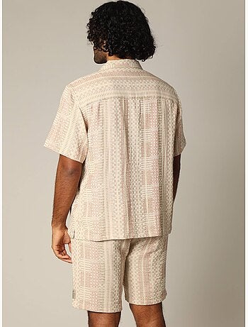 Chemise loose en jacquard à manches courtes avec col cubain et motif géométrique 'Deeluxe'
