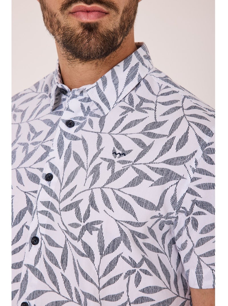 Chemise manches courtes 100% coton - Terre de Marins Blanc Bleu - Kiabi