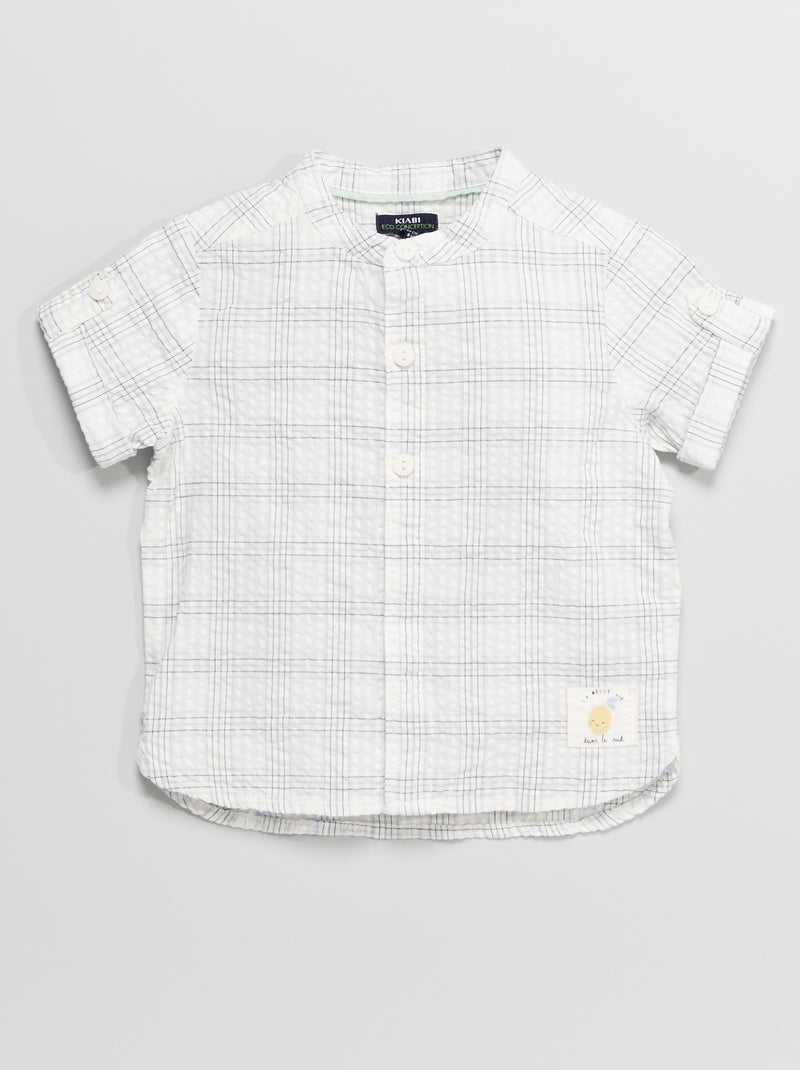 Chemise manches courtes à carreaux Blanc - Kiabi