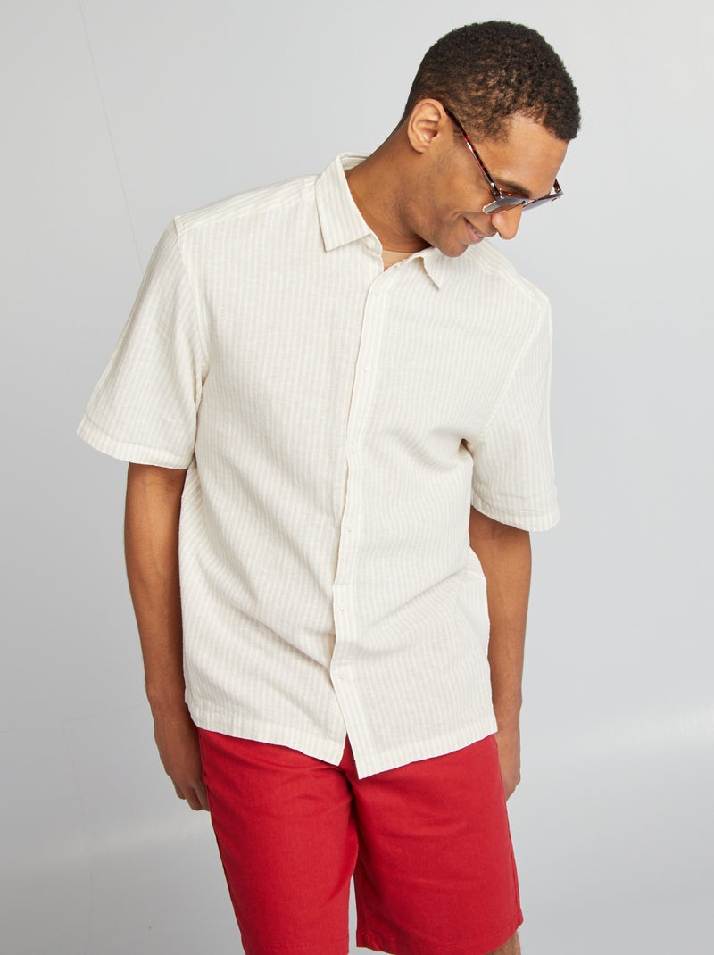 Chemise manches courtes à motif Beige - Kiabi
