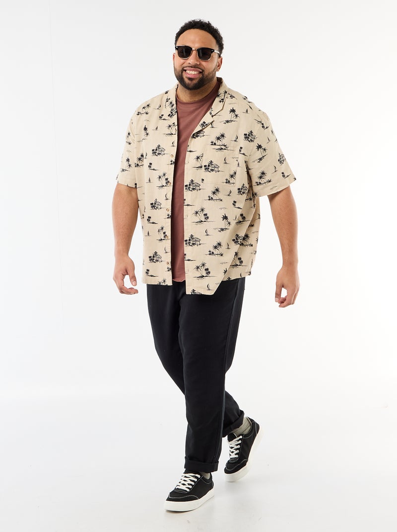 Chemise manches courtes à motif Beige - Kiabi