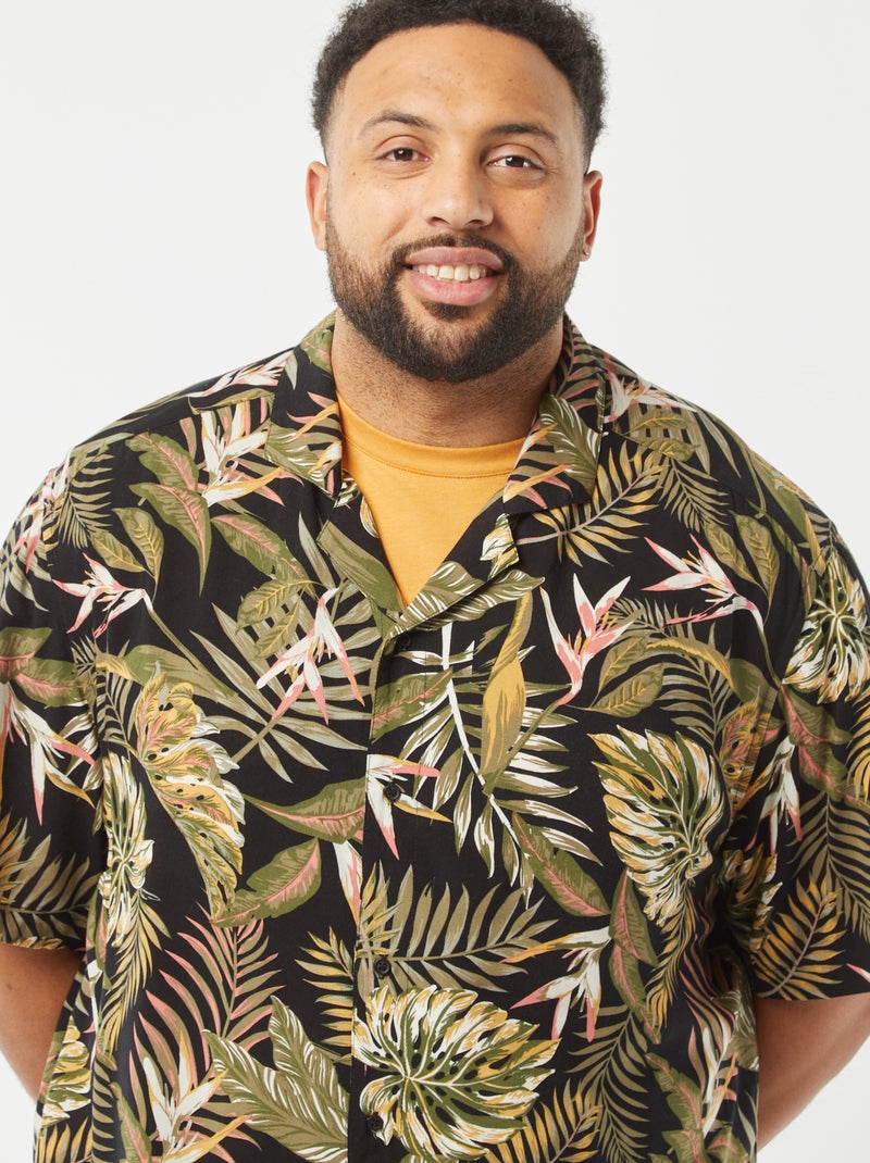 Chemise Homme Manches Courtes à Motif Palmiers Hawaïens - Polyester Élastique - Coupe Ample Pour Plage, Vacances
