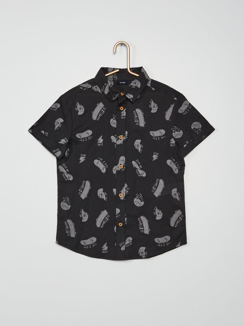 Chemise manches courtes à motif Noir - Kiabi