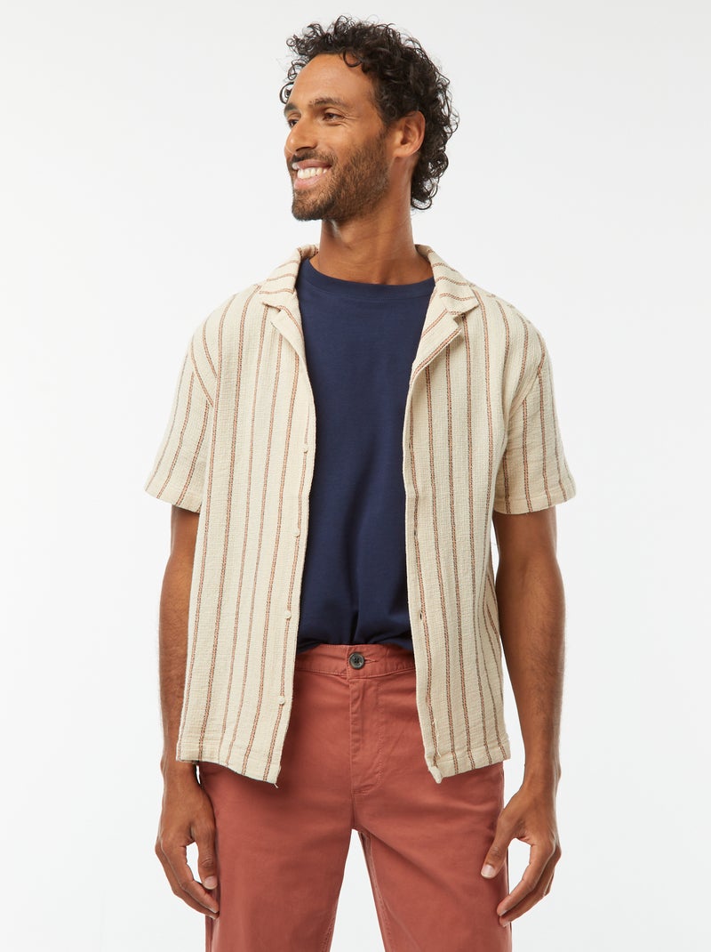 Chemise manches courtes à rayures Blanc - Kiabi