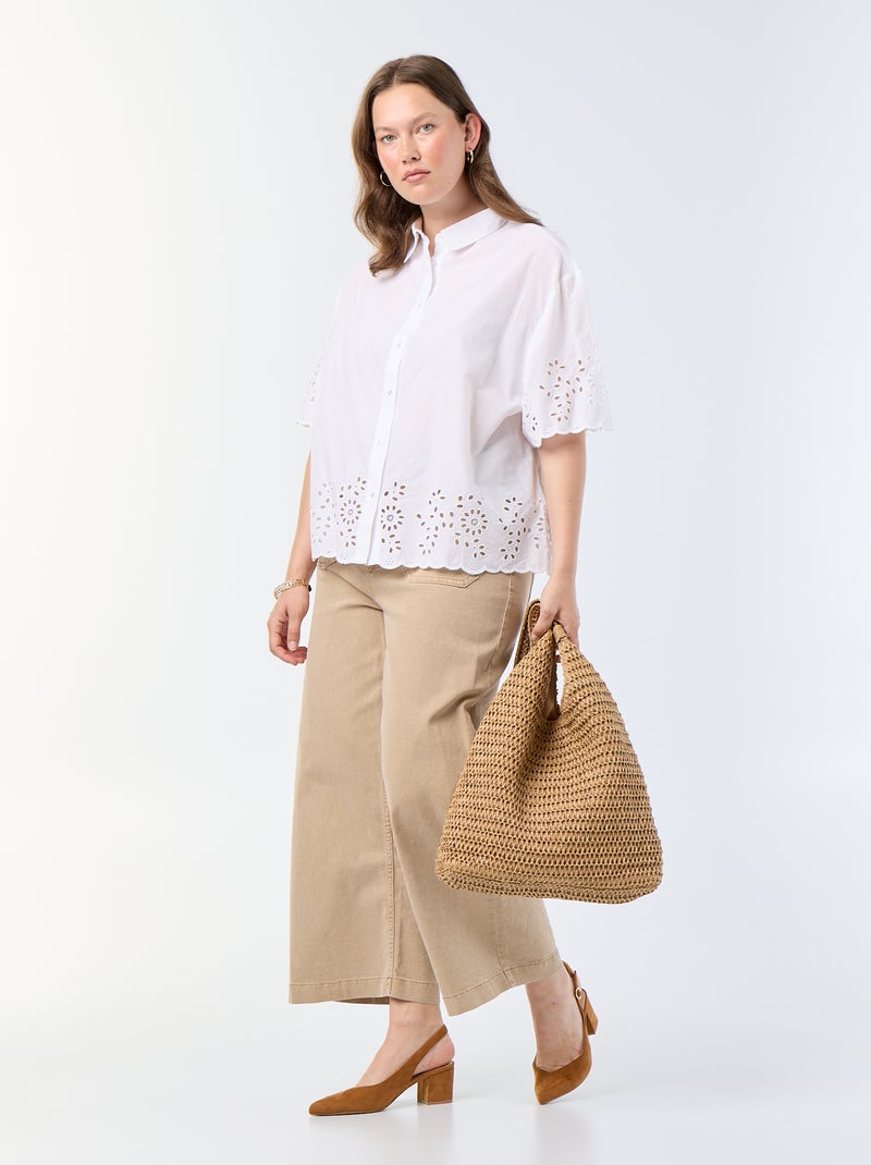 Chemise manches courtes avec broderie ajourée Blanc - Kiabi