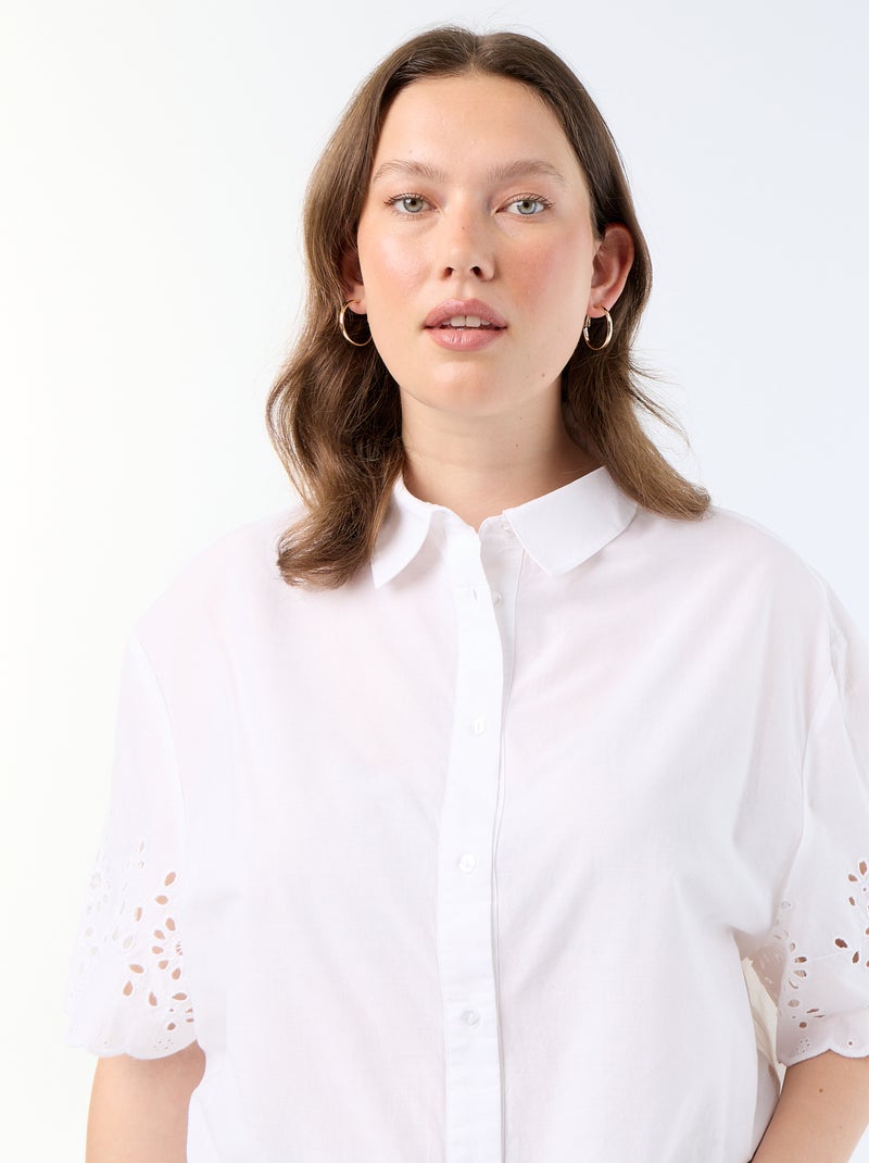 Chemise manches courtes avec broderie ajourée Blanc - Kiabi