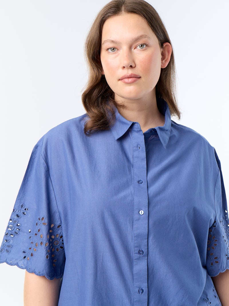 Chemise manches courtes avec broderie ajourée Bleu - Kiabi