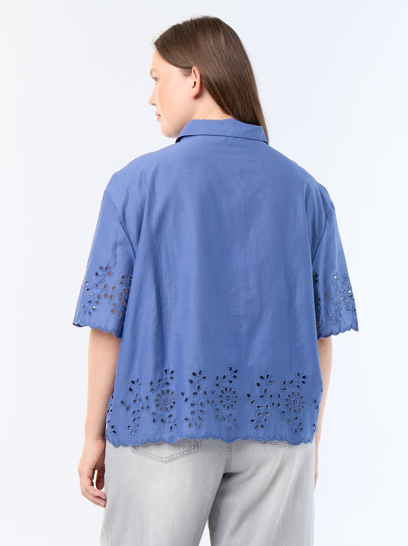 Chemise manches courtes avec broderie ajourée Bleu - Kiabi
